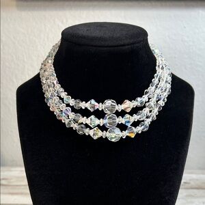 Vintage Triple Strand Crystal AB Necklace with Acrylic Spacer Beads